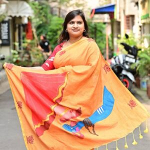 Hand-Painted Cotton Saree – “Shiv–Parvati: Eternal Union”