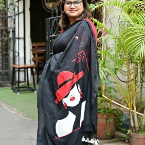 Hand-Painted Cotton Saree – “Scarlet Muse”