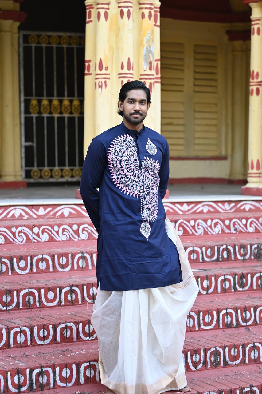 Navy Folk — Hand-Painted Heritage Kurta - Image 4
