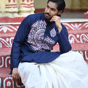Navy Folk — Hand-Painted Heritage Kurta