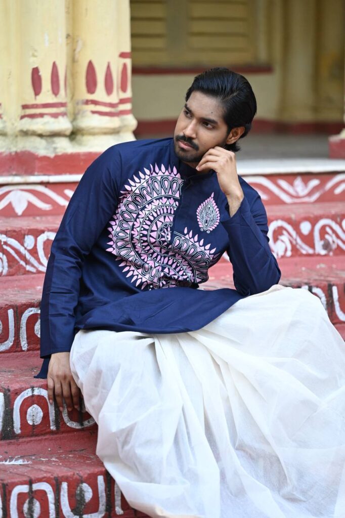 Navy Folk — Hand-Painted Heritage Kurta