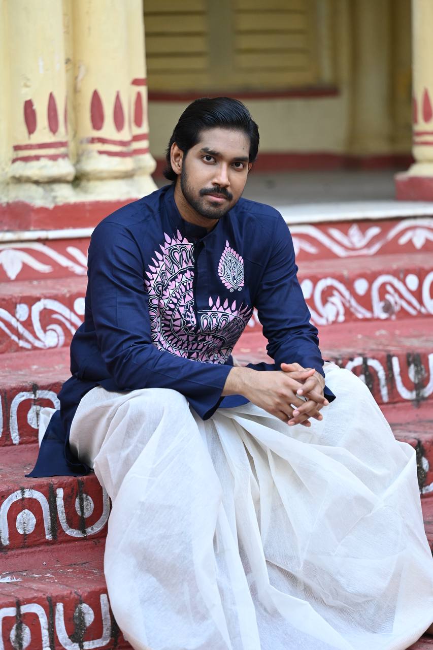 Navy Folk — Hand-Painted Heritage Kurta - Image 6