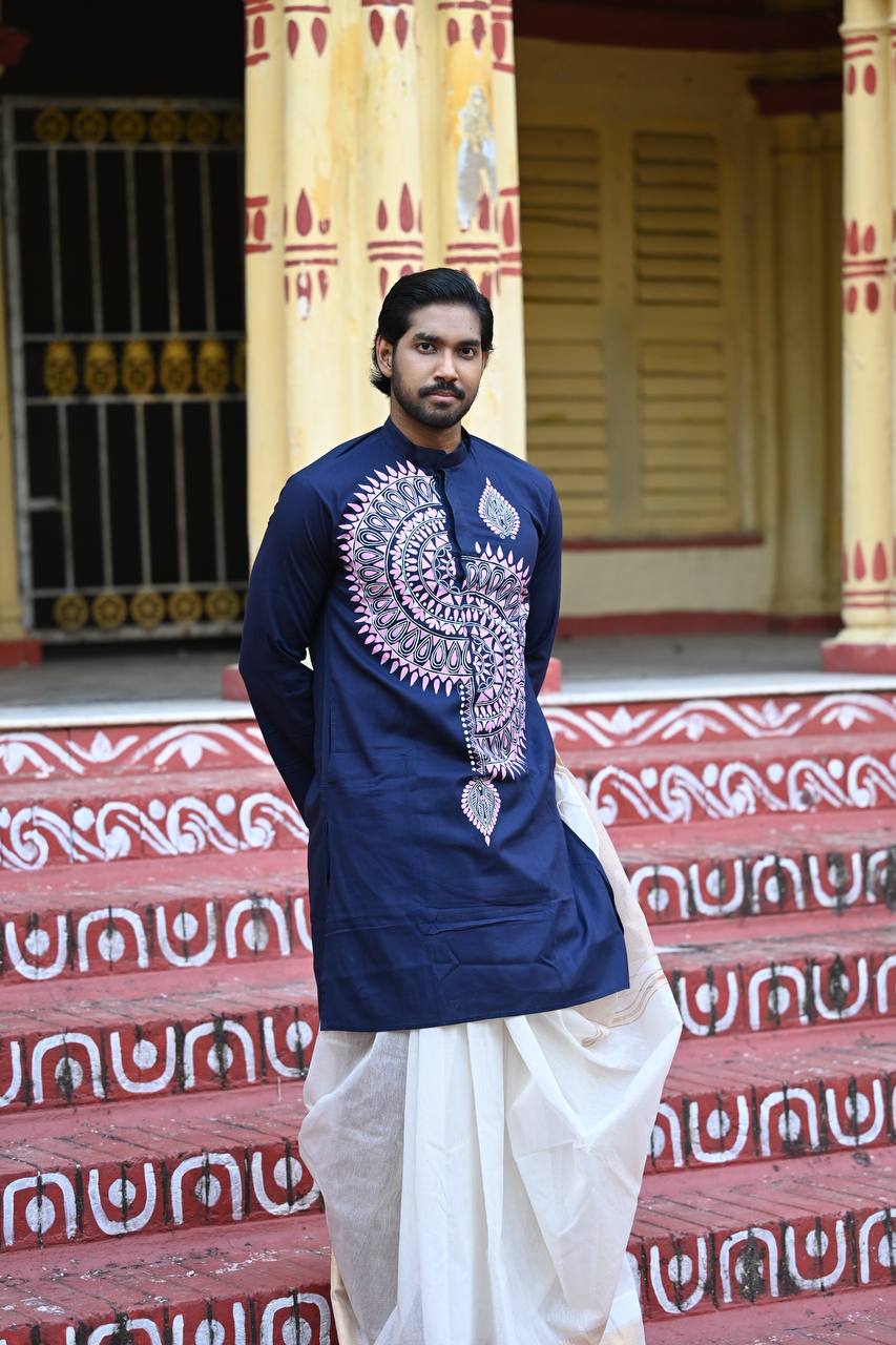 Navy Folk — Hand-Painted Heritage Kurta - Image 5