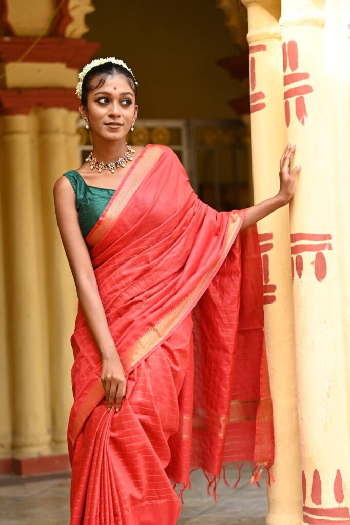 Lalima — Red Mangalgiri Silk Saree