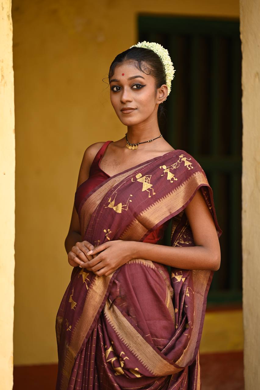 Hand-Painted Mangalgiri Silk Saree – Maroon Muse - Image 2