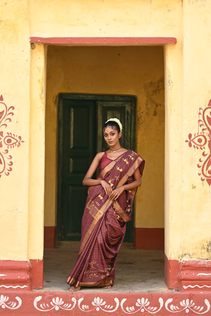 Hand-Painted Mangalgiri Silk Saree – Maroon Muse - Image 4