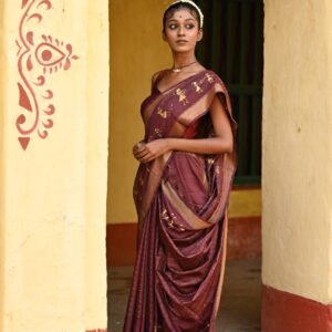 Hand-Painted Mangalgiri Silk Saree – Maroon Muse