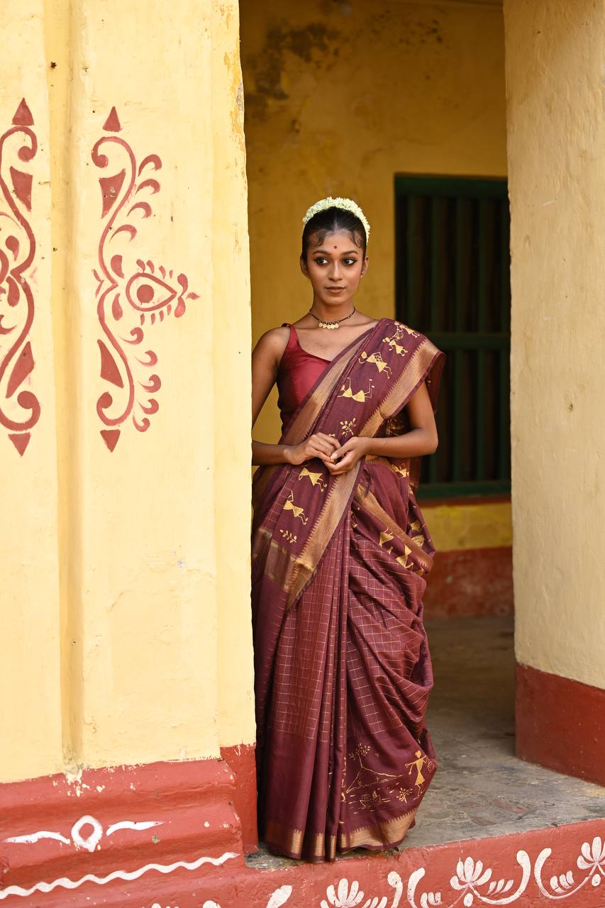 Hand-Painted Mangalgiri Silk Saree – Maroon Muse - Image 5