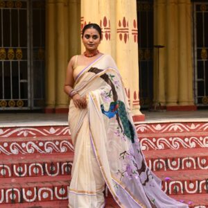Hand-Painted Mul Cotton Saree – Neelkantha