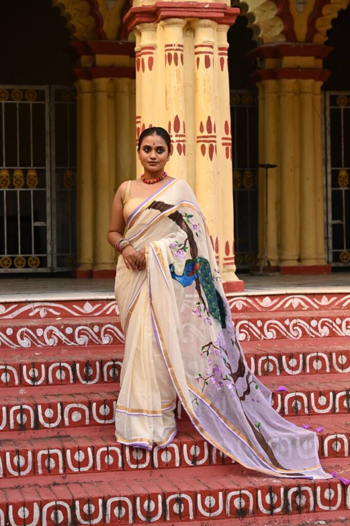 Hand-Painted Mul Cotton Saree – Neelkantha